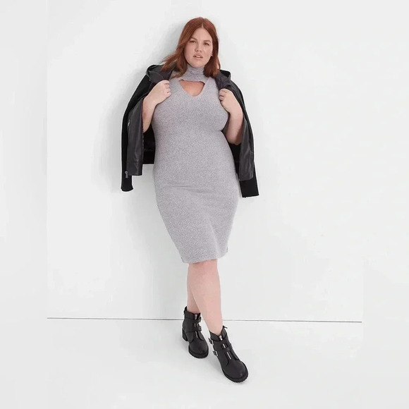Lane Bryant Grey Cutout-Turtleneck Sheath Midi Dress Ribbed Plus Size 14 16 XXL - Picture 8 of 8